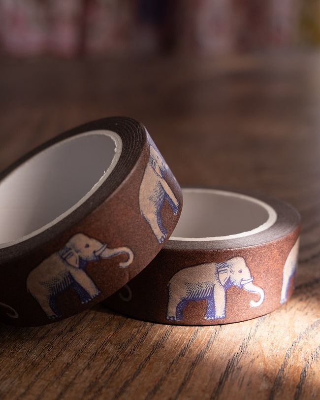 【6個セット】茶色のゾウさん-ティラキタオリジナル マスキングテープ 15mm x 10m 3 - 2つ並べて撮影しました。