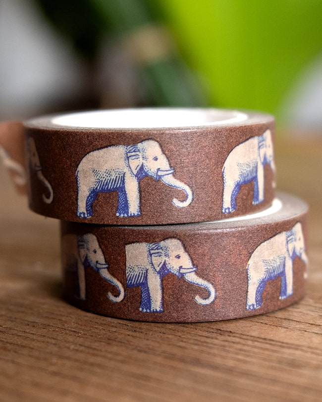 【6個セット】茶色のゾウさん-ティラキタオリジナル マスキングテープ 15mm x 10m 4 - 2つ並べて撮影しました。