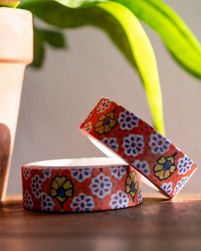 【6個セット】黄色とブルーのお花-ティラキタオリジナル マスキングテープ 15mm x 10m 4 - 2つ並べて撮影しました。