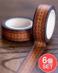【6個セット】オーセンティックオレンジボーダー-ティラキタオリジナル マスキングテープ 15mm x 10m