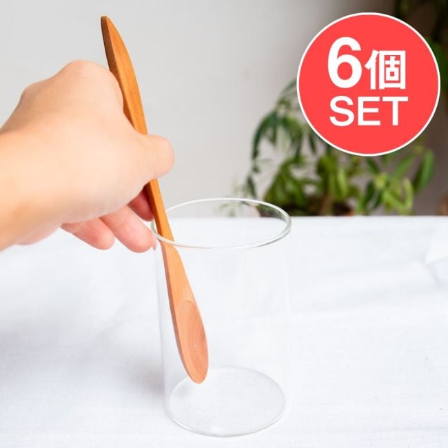 【6個セット】ヘラにもスプーンにも！天然木のフラットスプーンの写真セット,バリ雑貨,食器,スパチュラスプーン,へら型スプーン,しゃもじ型スプーン,マドラー,木工,ウッド,カトラリー,ナチュラル,アジアン,カフェ,スイーツ,平さじ,テーブルウェア,シンプル