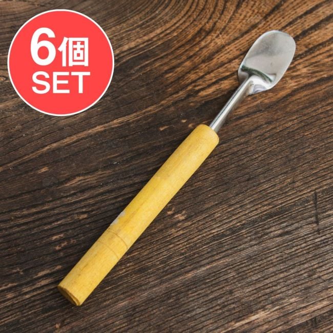 【6個セット】インドネシアのお菓子「アペム」をころがすヘラの写真セット,アペム,インドネシア,バリ島,スパチュラ,フライ返し,木柄ヘラ,屋台キッチン,エスニック調理器具,南国の台所,伝統菓子道具