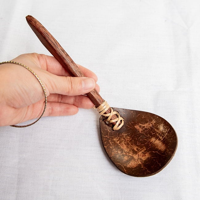 【6個セット】天然木とココナッツのライスサーバー　サービングスプーン　ライススクーパー 8 - 手に持ってみた感じです。