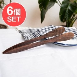 【6個セット】天然木のサービングトング 大 サラダサーバー ベーカリートング としても