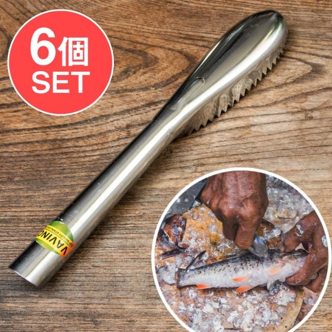 【6個セット】インドネシアのウロコ取り がっしり22cmの写真セット,インドネシア,キッチンツール,ウロコ取り,魚料理,ステンレス,東南アジア,調理器具,南国雑貨,料理道具,実用品