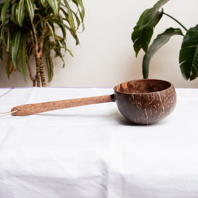 【6個セット】ココナッツの大きなお玉　持ち手ストレートタイプ 6 - 横から見てみた様子です