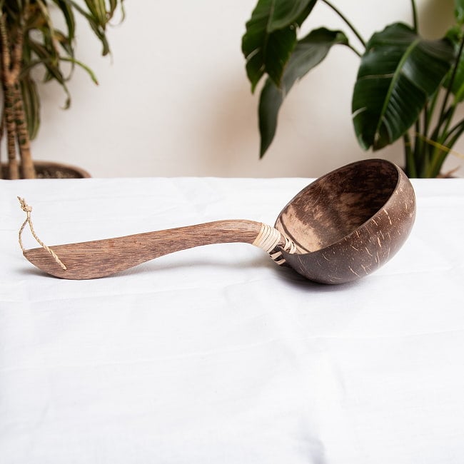 【6個セット】ココナッツの大きなお玉　持ち手斜めタイプ 6 - 横から見てみた様子です