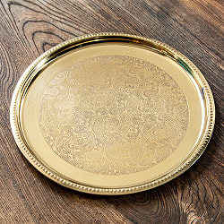 【3個セット】ペイズリー模様が美しい　金色のブラス製ラウンドトレイ 27.5cm - サブ2