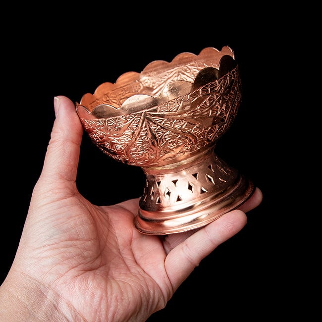 【6個セット】カシミールの重厚な精細彫金 脚付カトリ 高さ：9cm程度 7 - 土台部分です。