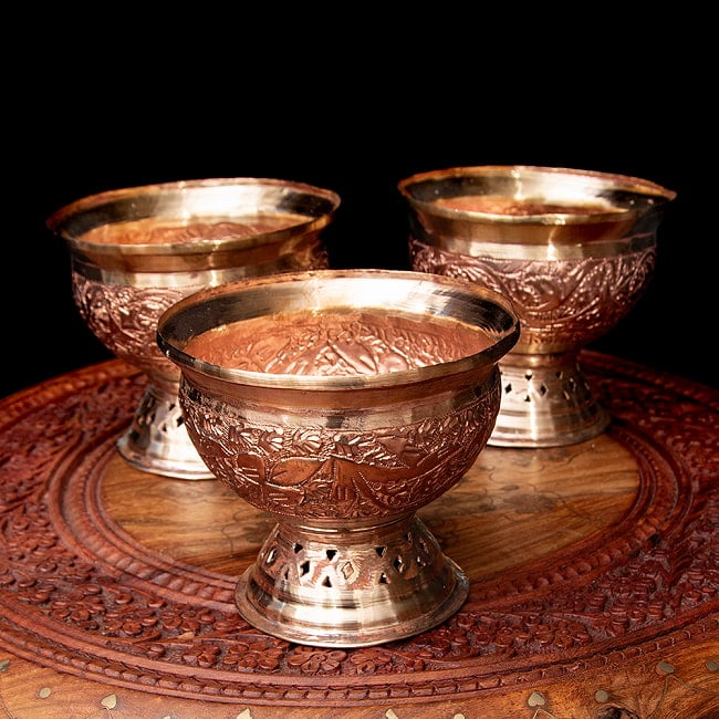 【6個セット】カシミールの重厚な精細彫金 脚付ボウル 高さ：11cm程度 9 - 揃える楽しみのあるアイテムです。