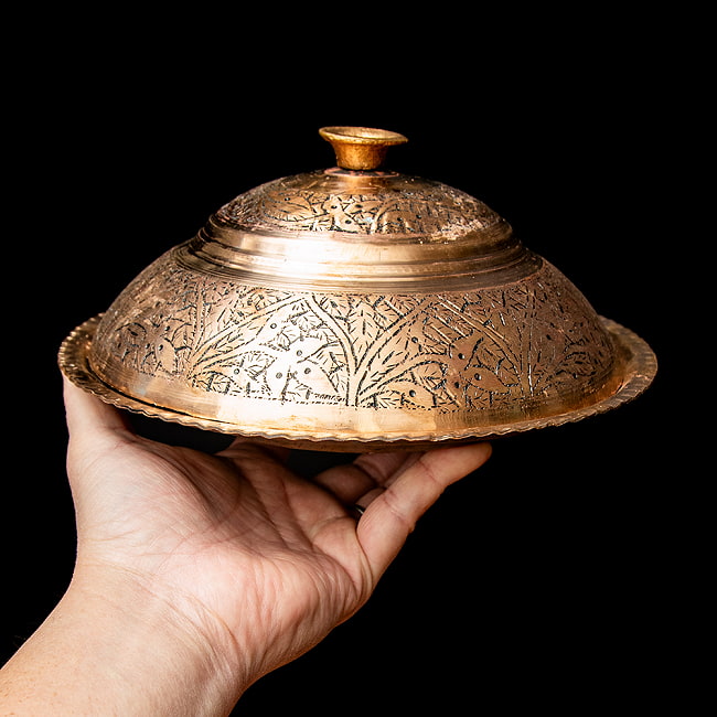 【6個セット】カシミールの重厚な精細彫金 カバリングプレート 豪華な蓋付きお皿 直径22.5cm程度 12 - これくらいのサイズ感になります。