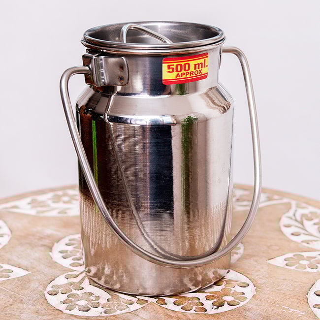 【6個セット】〔約500ml〕取っ手付き　かわいいフォルムのギーポット　ミルク缶　ミルクポット　ステンレス製 4 - 全体写真です