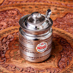 【6個セット】〔約150ml〕レードル付き　シュガーポット　ギーポット　レトロな形にモダンな風合いが魅力　ステンレス製 - サブ2