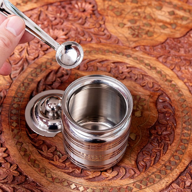 【6個セット】〔約150ml〕レードル付き シュガーポット ギーポット レトロな形にモダンな風合いが魅力 ステンレス製 8 - レードル付きです