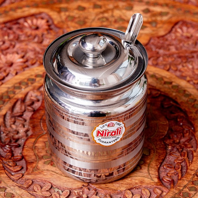 【6個セット】〔約300ml〕レードル付き　シュガーポット　ギーポット　レトロな形にモダンな風合いが魅力　ステンレス製 2 - シュガーポットや、ギーポットとして使えるかわいい容器です。