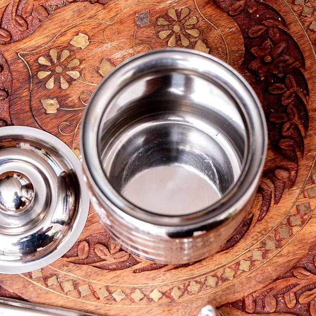 【6個セット】〔約300ml〕レードル付き　シュガーポット　ギーポット　レトロな形にモダンな風合いが魅力　ステンレス製 7 - 中はこのようになっています