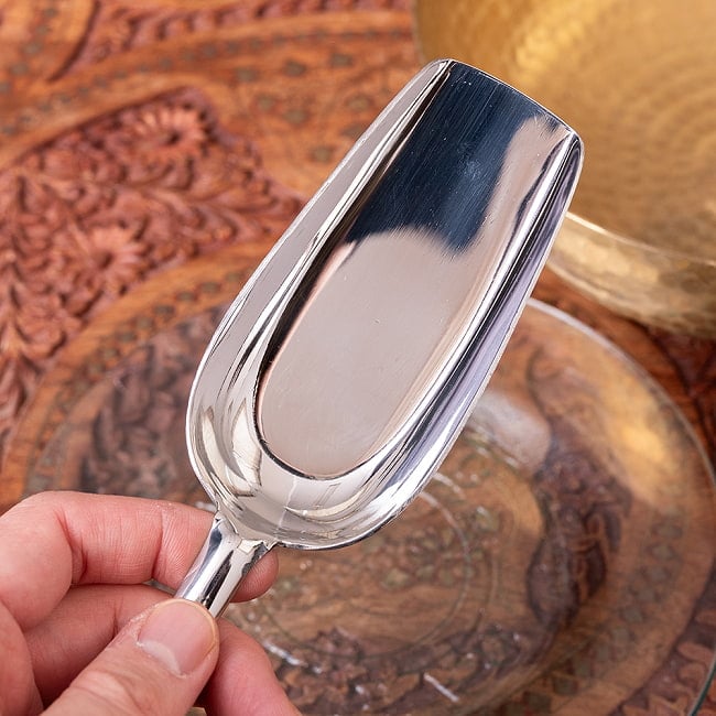 【6個セット】インドの台所から アタ粉スコップ〔約20.5cm〕丈夫なステンレス製 小麦粉 粉物 砂糖などをすくえて便利 11 - 拡大写真です