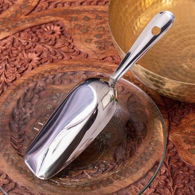 【6個セット】インドの台所から アタ粉スコップ〔約22cm〕丈夫なステンレス製 小麦粉 粉物 砂糖などをすくえて便利 7 - 裏面の写真です