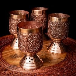 【4個セット】カシミールの重厚な精細彫金 脚付きグラス 高さ：12.5cm程度(SET-UTEN-18)