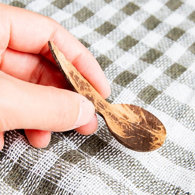 小瓶にも入るミニサイズ!ココナッツのソルトスプーンの商品写真 6枚目 手に持ってみた感じです。