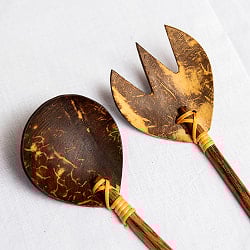 サラダの取り分けにも便利！ココナッツのスプーン・フォークセット　サラダサーバー - サブ2