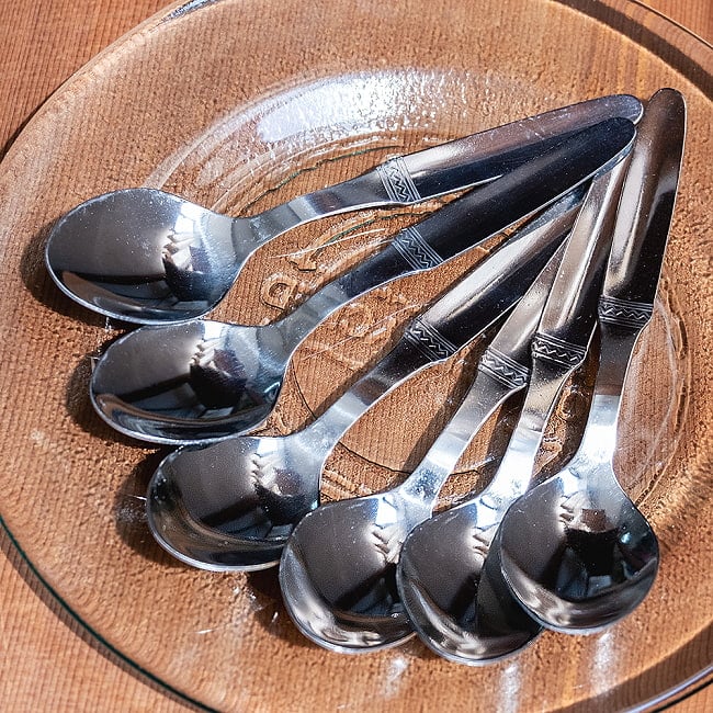 インドのスプーン6本セット 約14cmの写真スプーン,インド,食器,カトラリー,ティースプーン,デザート,SPOON,インド料理