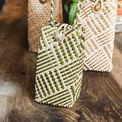 ミニサイズの編みポーチ 天然素材パンダンリーフ製 スマートフォンなどに - サブ4