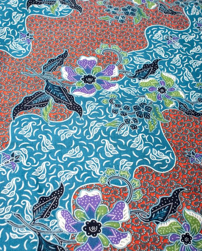 〔210cm*110cm〕インドネシア伝統!コットンバティック - 橙色×青・更紗 3 - 拡大写真です