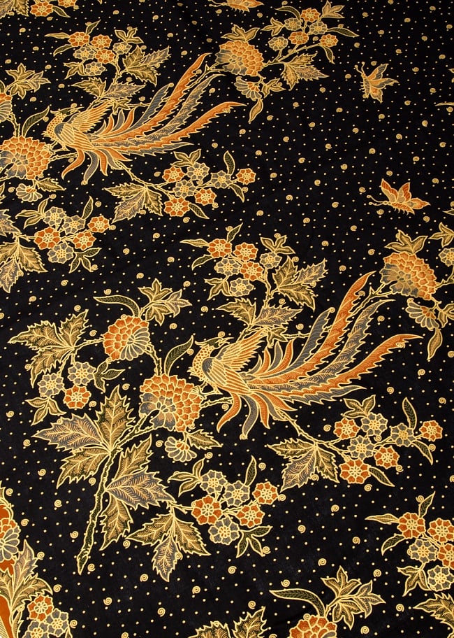 〔190cm*120cm〕インドネシア伝統のコットンバティック - 黒・孔雀と牡丹 3 - 拡大写真です