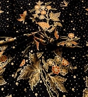 〔190cm*120cm〕インドネシア伝統のコットンバティック - 黒・孔雀と牡丹の商品写真