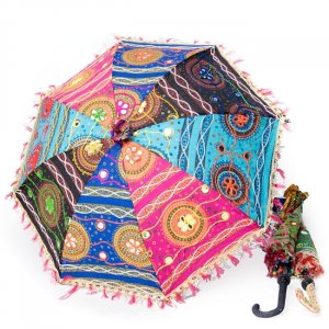 〔アソート〕インド・ラジャスタンの刺繍傘・日傘 - 直径60cm程度(ID-UMBLL-14)