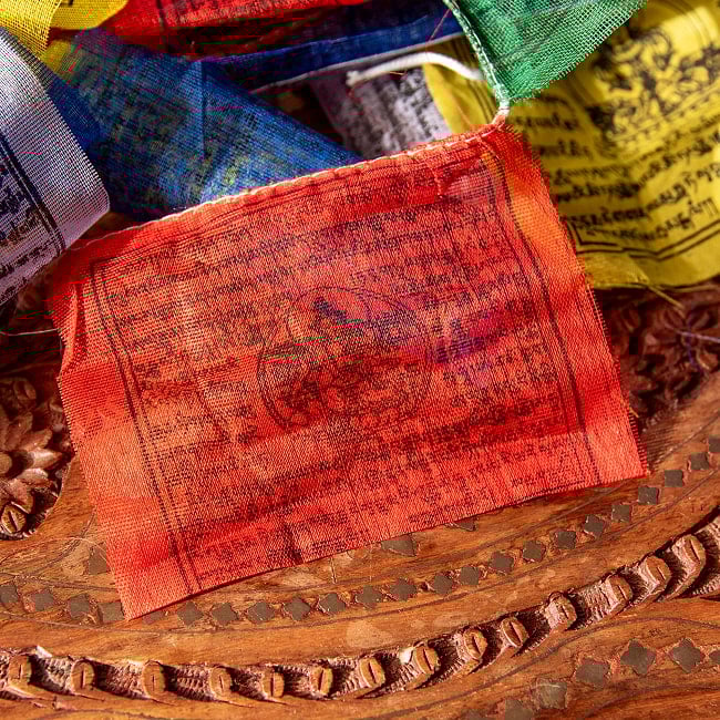 タルチョー【約13cmx約14cm 350cm】　アジアンなフラッグガーランド 2 - 赤