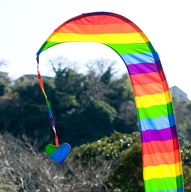 【6個セット】［レインボー］カラフルプリント - ウンブル・ウンブル（バリのぼり旗）【約220cm】 3 - 先端部分の拡大写真になります