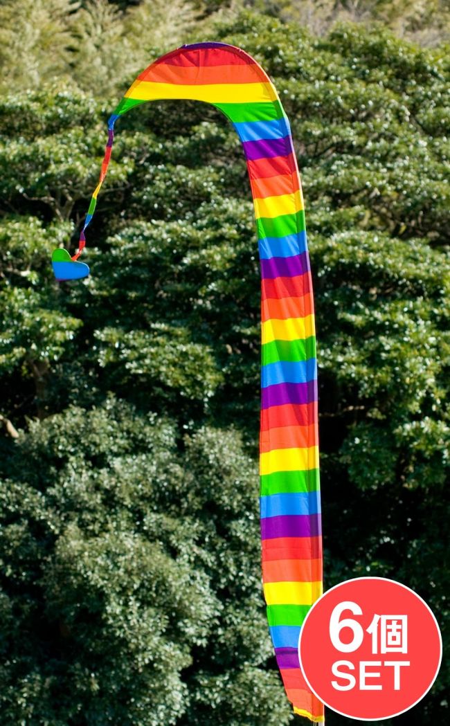 【6個セット】［レインボー］カラフルプリント - ウンブル・ウンブル（バリのぼり旗）【約220cm】の写真1枚目です。セット,バリ 祭礼,バリ 旗,デコレーション,パーティー