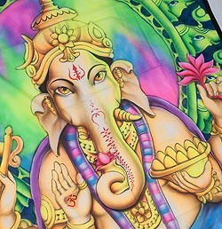 ガネーシャの最高級ブラシペイントバティック【240cm x 140cm】 - サブ4