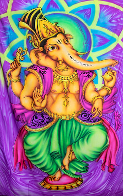 ガネーシャの最高級ブラシペイントバティック【240cm x 140cm】 - サブ2