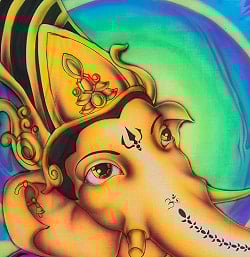 ガネーシャの最高級ブラシペイントバティック【240cm x 140cm】 - サブ4