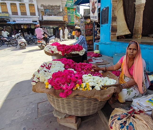 [インド品質　漏れ・付属品無し]プシュカル　ダマスク　ローズオイル【Standard 6ml　精油】 8 - プシュカルの街中ではこの様に薔薇が売られています