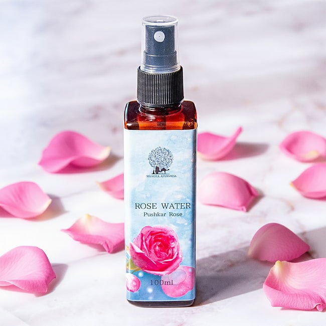 【100ml】便利なスプレータイプ プシュカル ダマスク ローズ ウオーター【生バラだけの化粧水】の写真ダマスクローズ,無添加,マルチケア化粧品、プシュカル,インド,ティラキタ自社輸入化粧品,Tirakita Ayurveda,ティラキタ アーユルヴェーダ