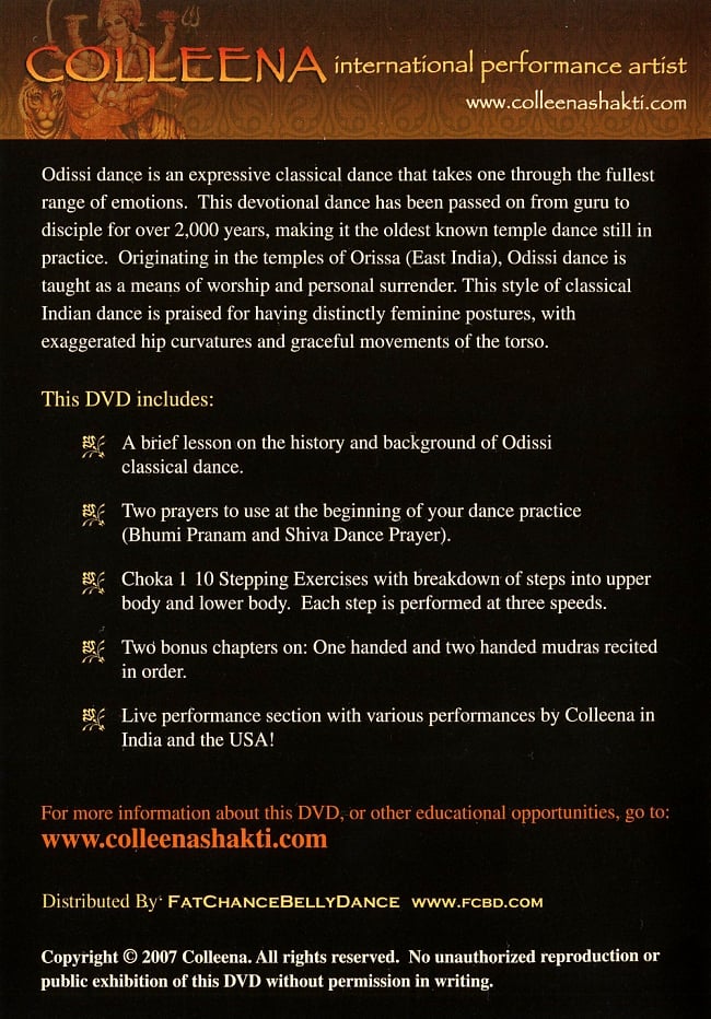 [ちょっと訳あり]ODISSI - Classical Indian Dance Instructional DVD[Choka Stepping1-10]  Colleena Shakti 2 - 