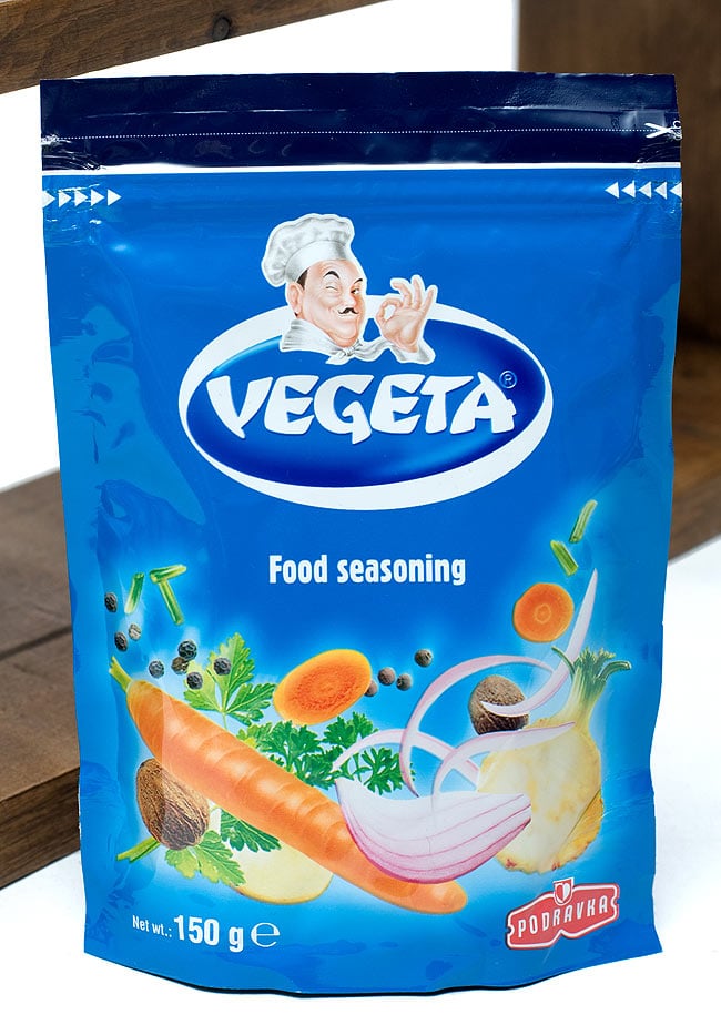 野菜 ブイヨン スープ ベゲタ −VEGETA 【PODRAVKA】の写真1枚目です。たくさんの野菜とコックさん。ベゲタです。ゲベタではないですよ。ベゲタ,野菜シーズニング,クロアチア,ブイヨン