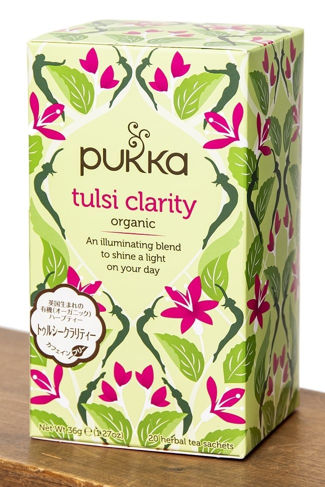 【PUKKA】Tulsi Clarity - オーガニックハーブティー(カフェインフリー) の写真1枚目です。オーガニックのハーブティーは香りが豊かで、風味も素晴らしいですハーブティー,アーユルヴェーダ,紅茶,PUKKA,トゥルシー