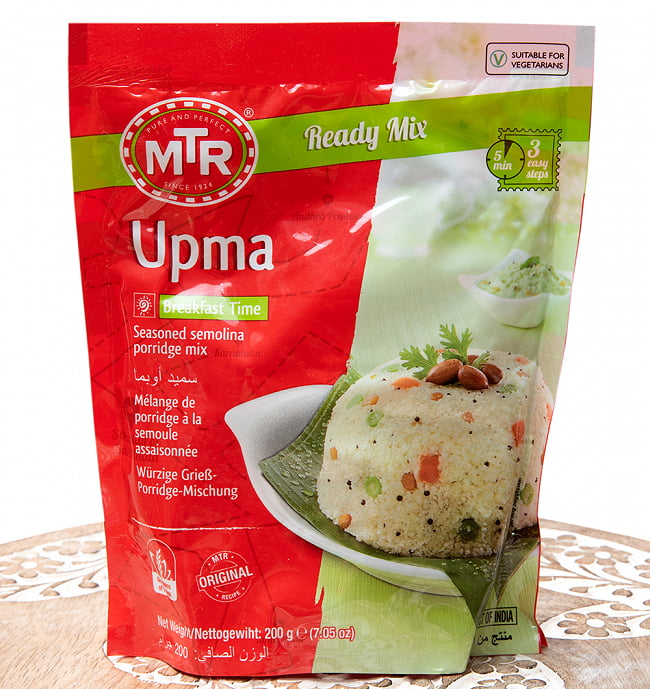 インドの軽食 ウプマの素 -UPMA Mix 【MTR】の写真1枚目です。マッシュした豆に野菜が入っています。カレーやチャツネと一緒にいただきます。レトルトカレー,MTR,インド料理,インド,インド軽食,料理の素,ウプマ,インドお菓子,セモリナ粉