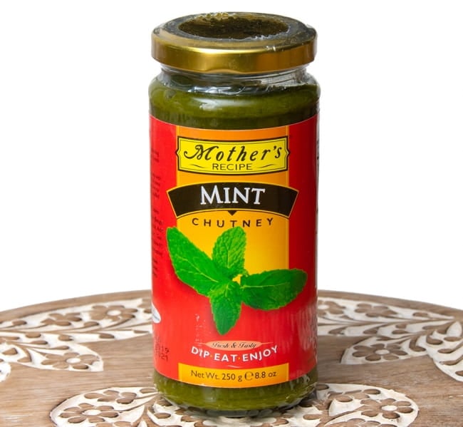 ミント チャツネ - Mint Chutney 250g 【Mother】の写真1枚目です。サモサや軽食のディップに重宝するミントたっぷりのチャツネです。インド料理,インド,チャツネ,ハラル,ピュアベジ,チャトニ