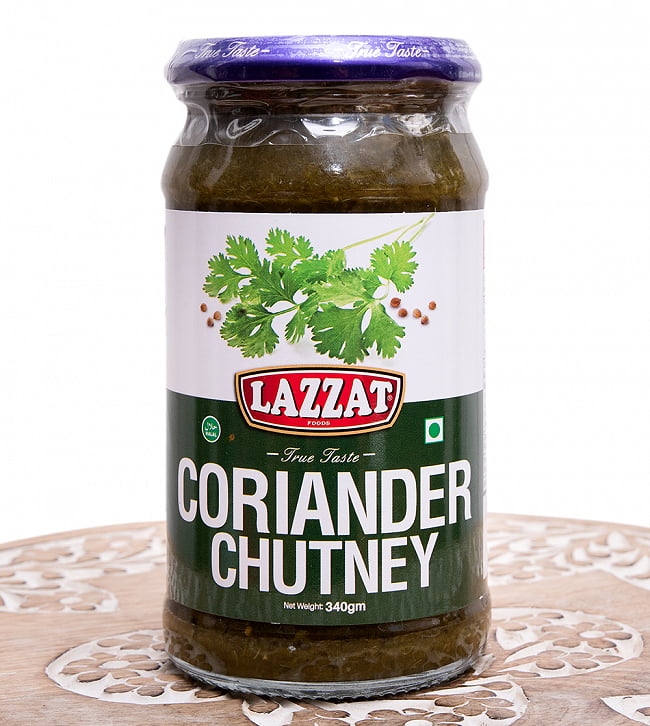 コリアンダーチャツネ - Coriander Chutney 430g 【LAZZAT】の写真1枚目です。パッケージの前面ですパキスタン料理,ディップ,チャツネ,ハラル,ピュアベジ,コリアンダー