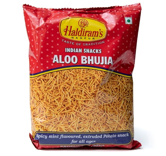 インドのお菓子 スパイシーポテトスナック アルーブジア - ALOO BHUJIA 3 - 白背景で撮影しました