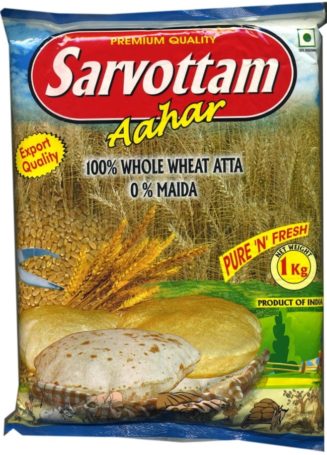 アタ粉 Atta 【1Kg】 Sarvottamの写真1枚目です。パッケージが変更している場合がございます。あらかじめご了承下さい。チャパティ,ロティ,Sarvottam,インド料理,インド,全粒粉,アタ粉