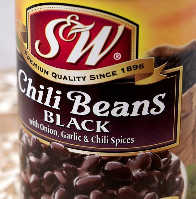 ブラックチリビーンズ 425g 缶詰 - Black Chili Beans 【S&W】 4 - ラベルのアップです