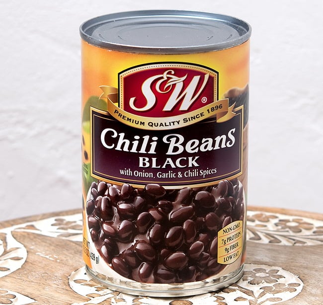 ブラックチリビーンズ 425g 缶詰 - Black Chili Beans 【S&W】の写真チリビーンズ,S&W,アメリカ,ブラックビーンズ,黒いんげん豆,缶詰