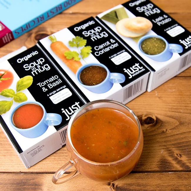キャロット＆コリアンダー  インスタントスープ Soup in a Mug Tomato & Basil  【Just Wholefoods】 7 - 美味しいオーガニックのスープをお楽しみ下さい